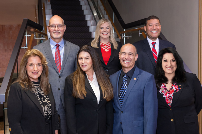 Group picture of Commissioners. Top Row: Steven Harvey Elizabeth Justen Douglas A. Harris. Bottom Row: Lowrey Violet Laura Raybin Miller Diana Taub